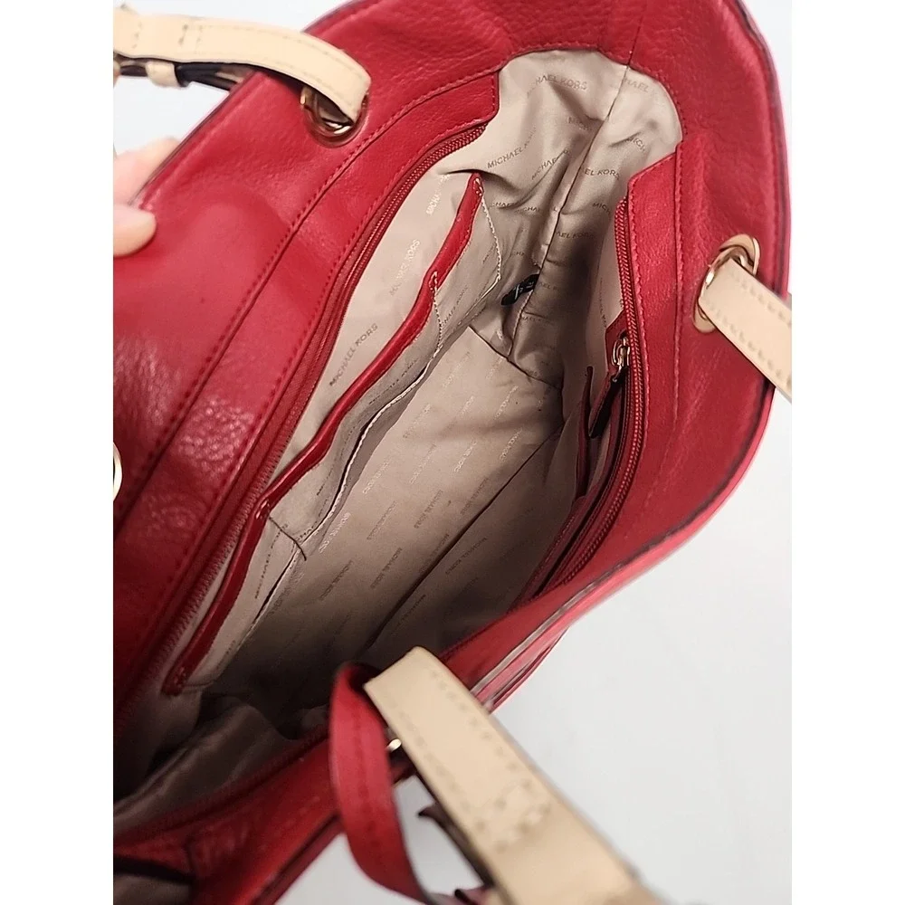 Michael Kors Bedford Large Pocket Tote Bag Flame Red Pebbled Leather 30H4GBFT6L